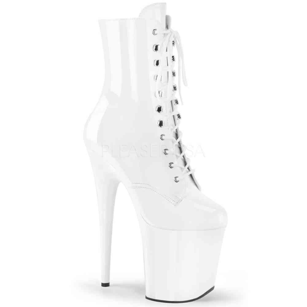 Pleaser - FLAMINGO-1020 Plateau Laarzen, Paaldans schoenen - Paaldans schoenen - Wit